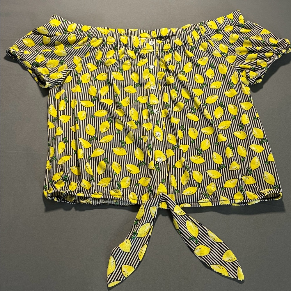 Lemon Print Off-Shoulder Blouse